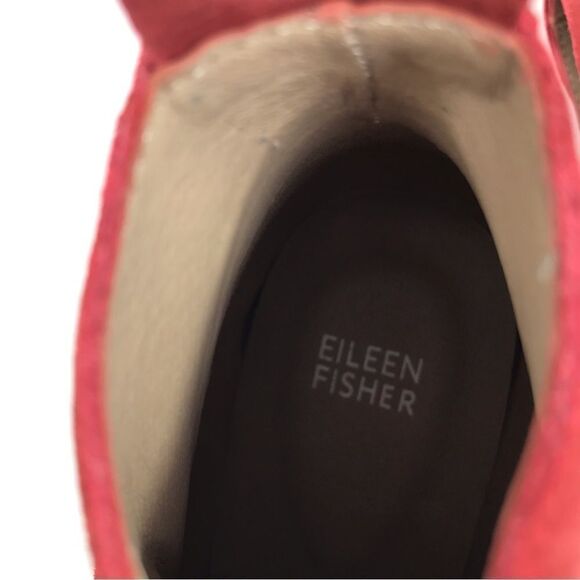 Eileen Fisher TINKER Brick Red Suede Leather Wedge Heel Lug Sole Ankle Bootie - Picture 15 of 16
